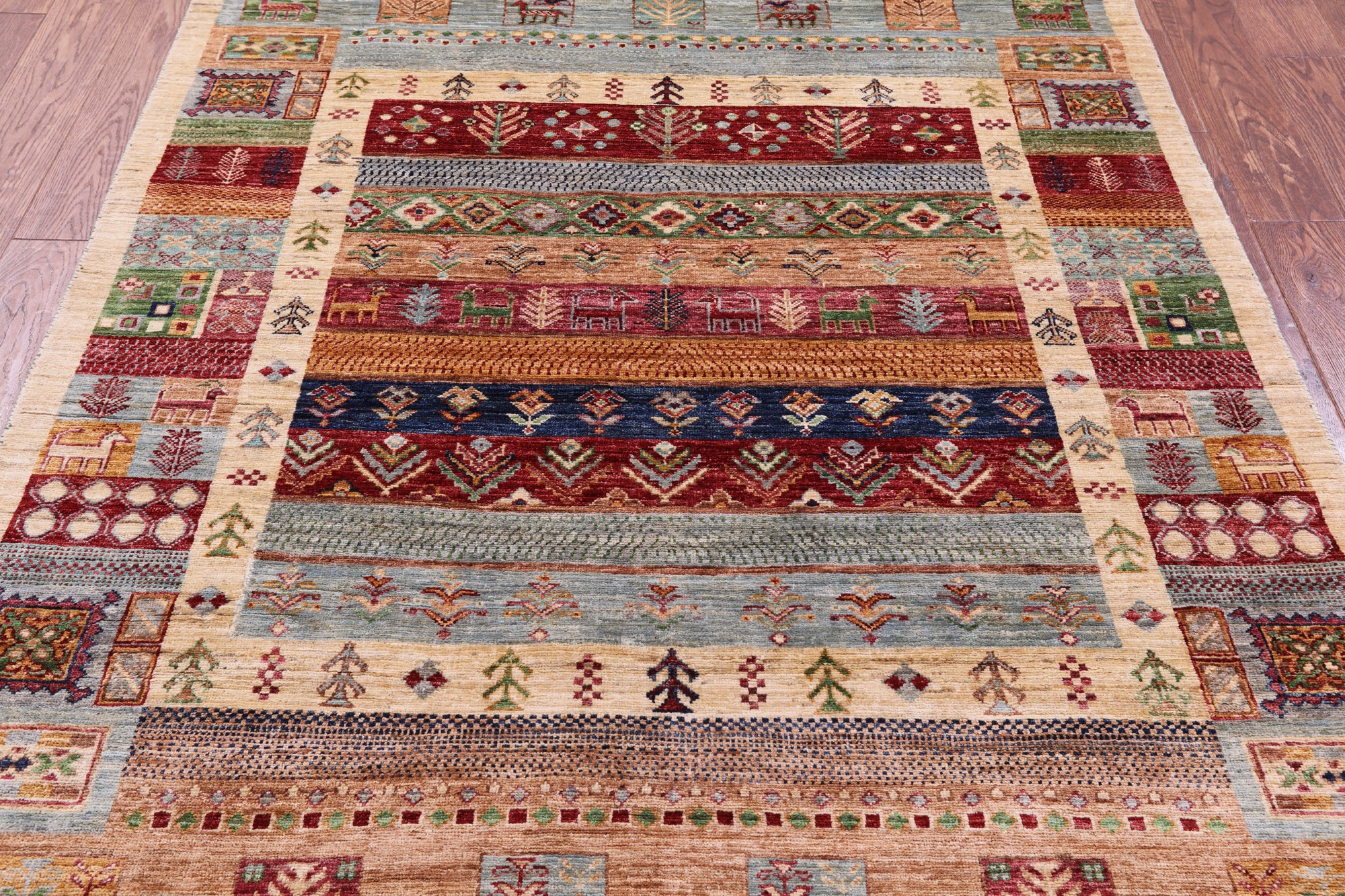 Persian Tribal Gabbeh Hand Knotted Wool Rug - 5' 0" X 6' 7" - Golden Nile