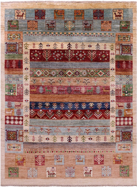 Persian Tribal Gabbeh Hand Knotted Wool Rug - 5' 0" X 6' 7" - Golden Nile