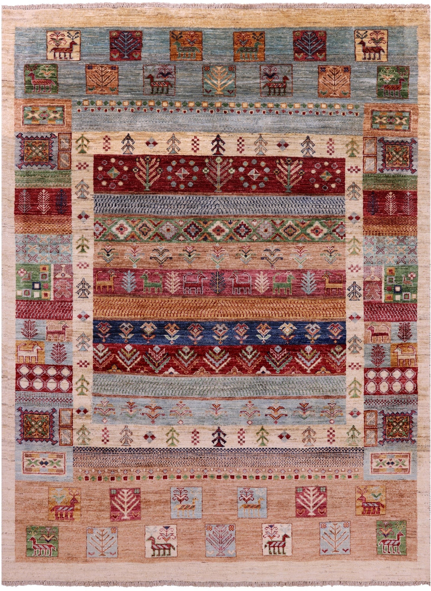 Persian Tribal Gabbeh Hand Knotted Wool Rug - 5' 0" X 6' 7" - Golden Nile