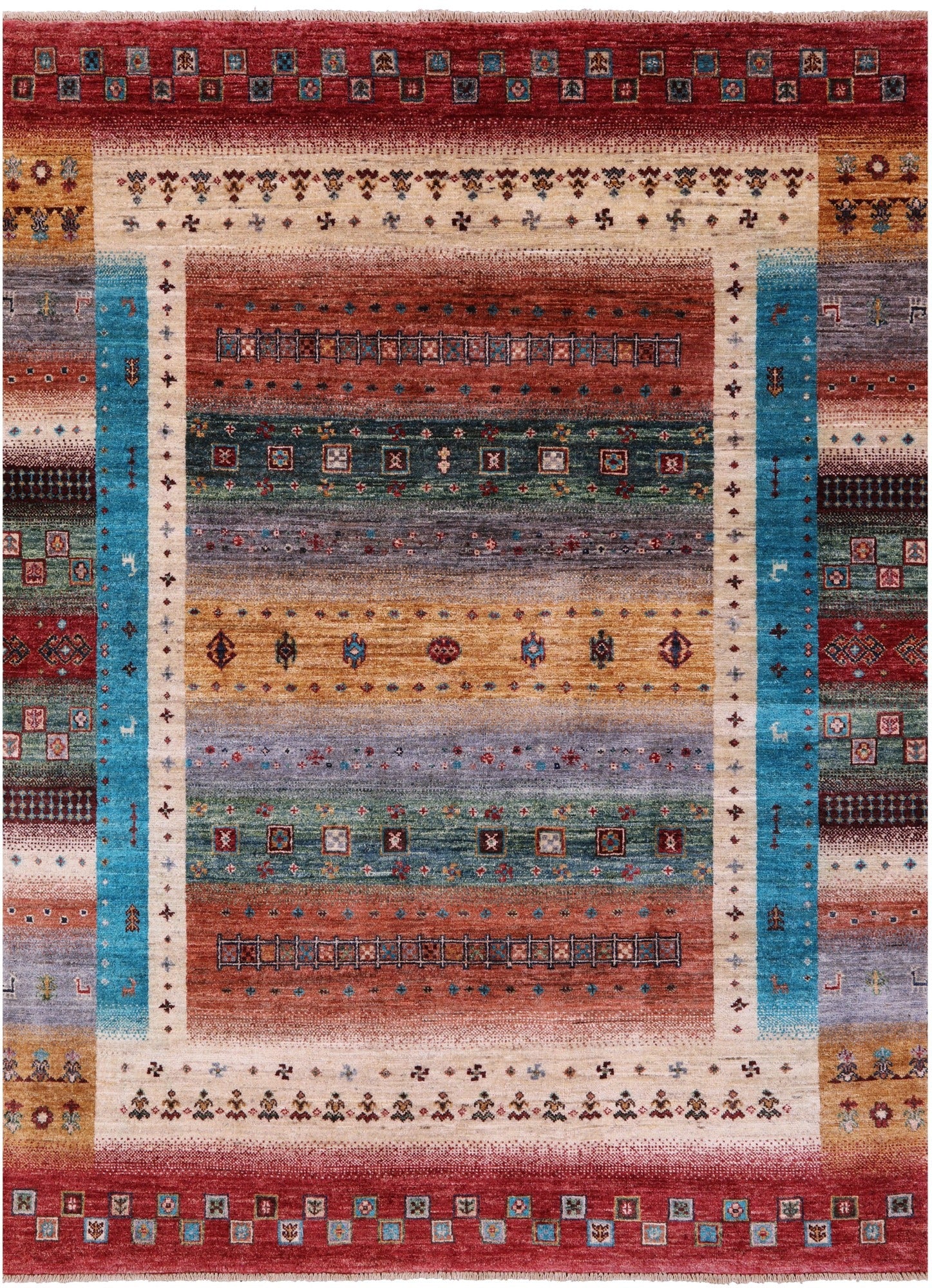 Persian Tribal Gabbeh Hand Knotted Wool Rug - 5' 1" X 6' 10" - Golden Nile