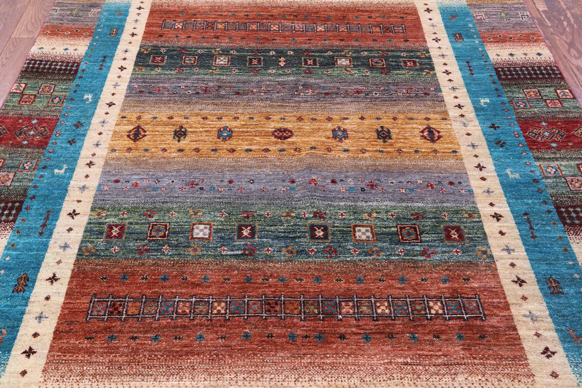 Persian Tribal Gabbeh Hand Knotted Wool Rug - 5' 1" X 6' 10" - Golden Nile