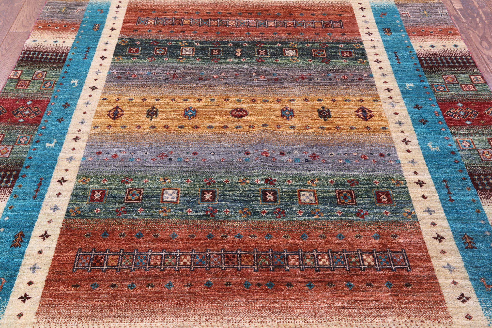 Persian Tribal Gabbeh Hand Knotted Wool Rug - 5' 1" X 6' 10" - Golden Nile