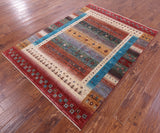 Persian Tribal Gabbeh Hand Knotted Wool Rug - 5' 1" X 6' 10" - Golden Nile