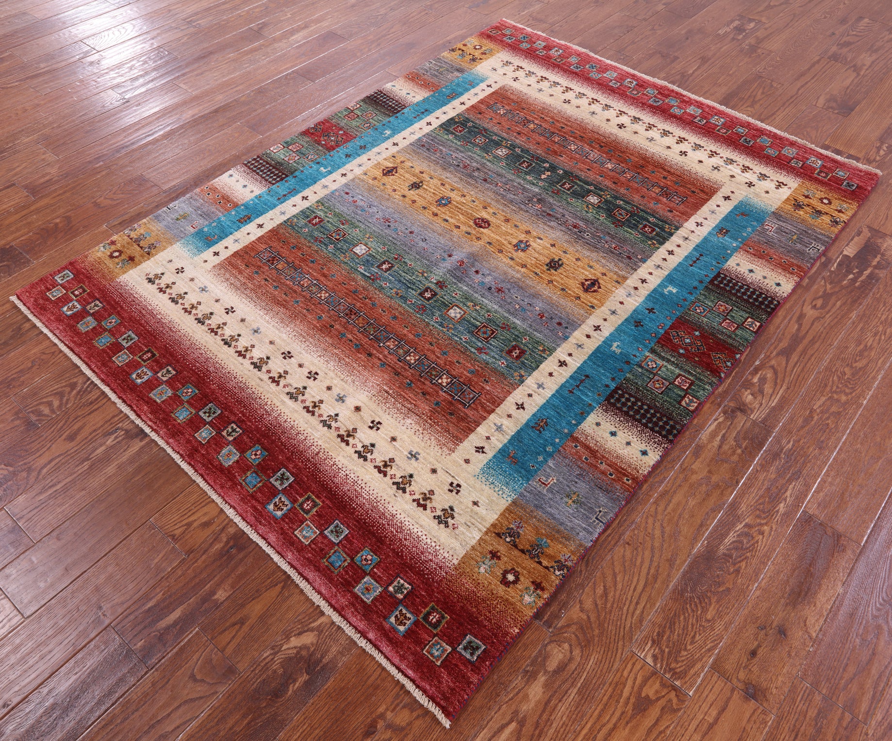 Persian Tribal Gabbeh Hand Knotted Wool Rug - 5' 1" X 6' 10" - Golden Nile