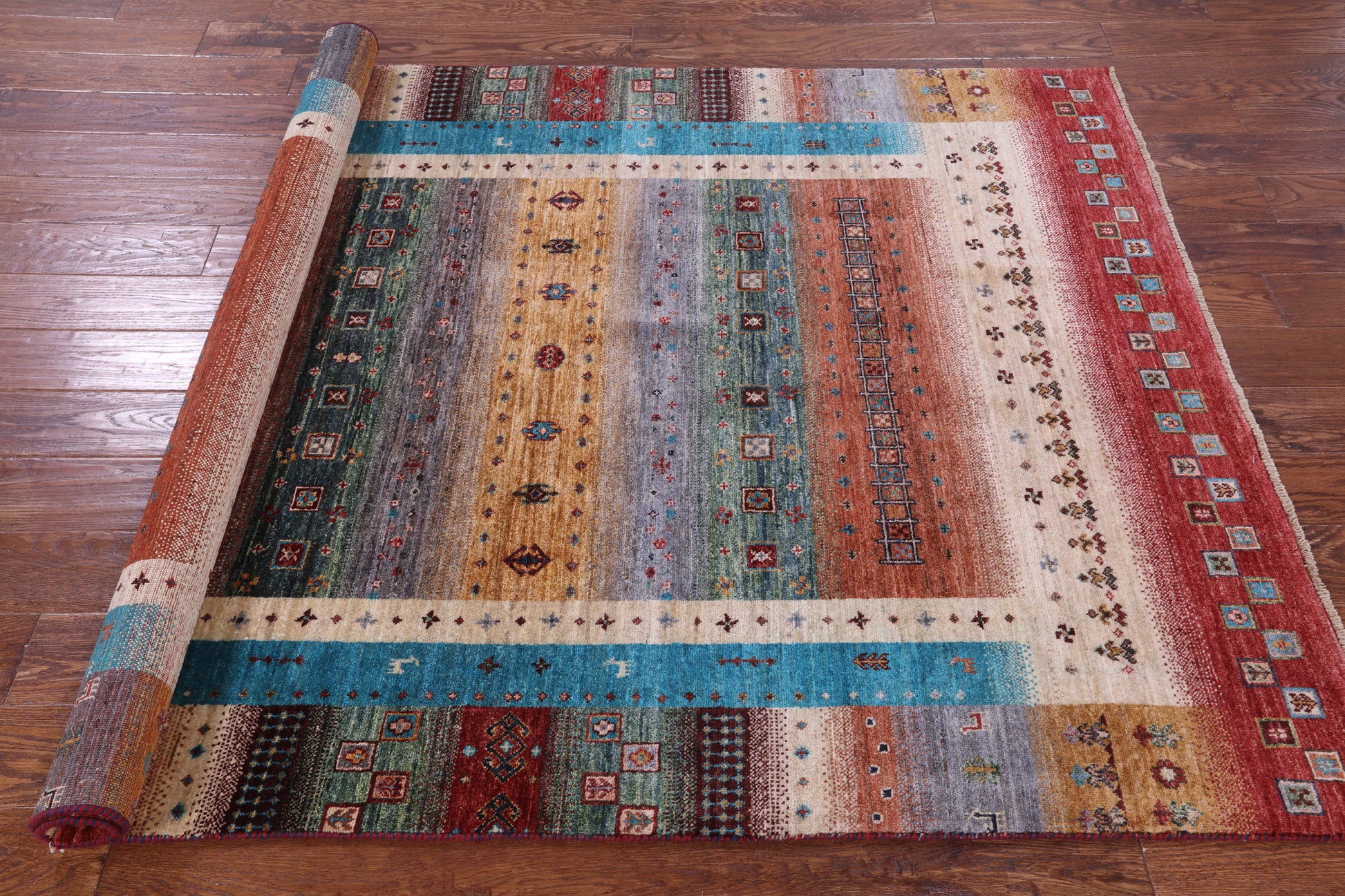 Persian Tribal Gabbeh Hand Knotted Wool Rug - 5' 1" X 6' 10" - Golden Nile