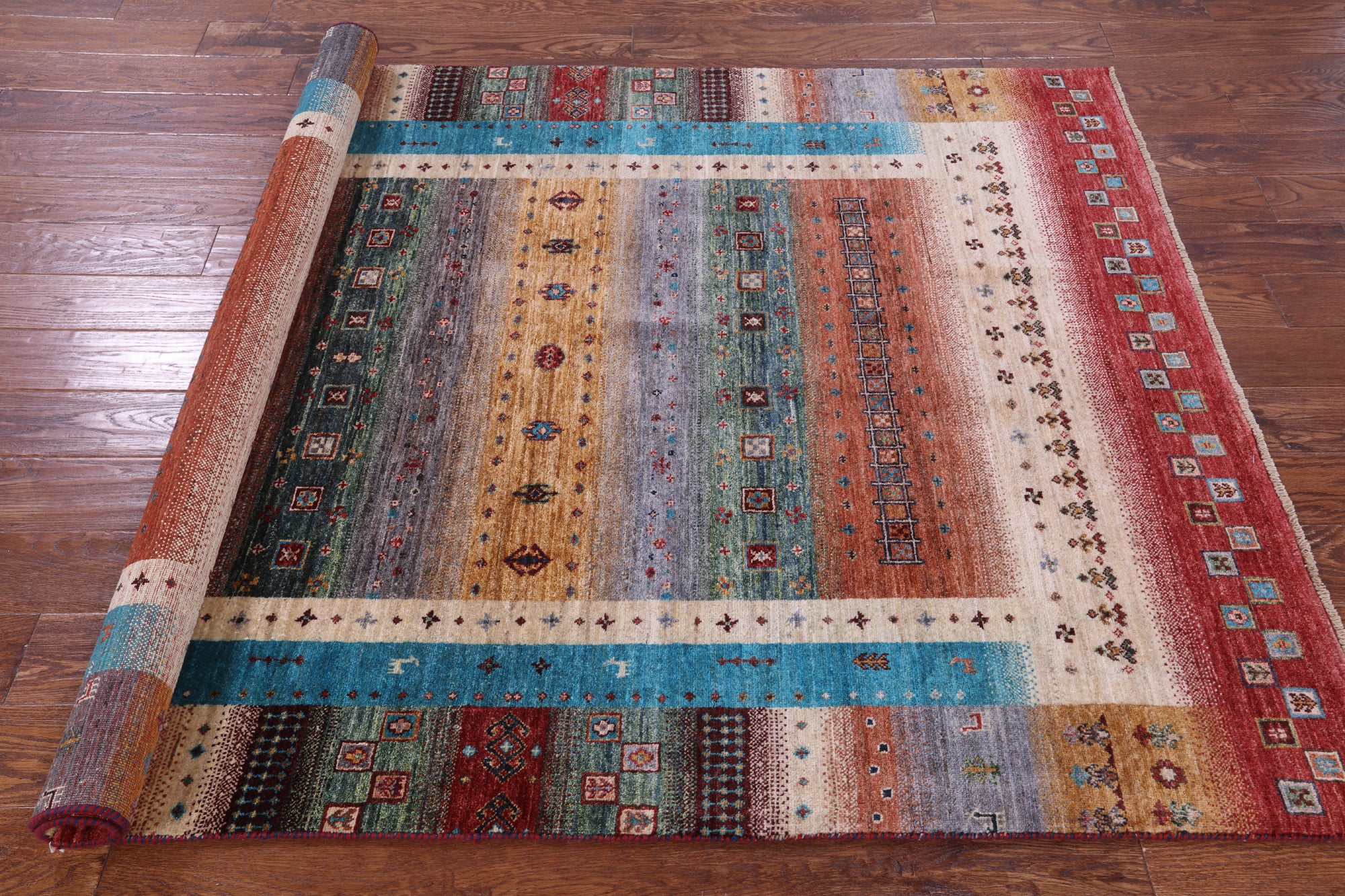 Persian Tribal Gabbeh Hand Knotted Wool Rug - 5' 1" X 6' 10" - Golden Nile