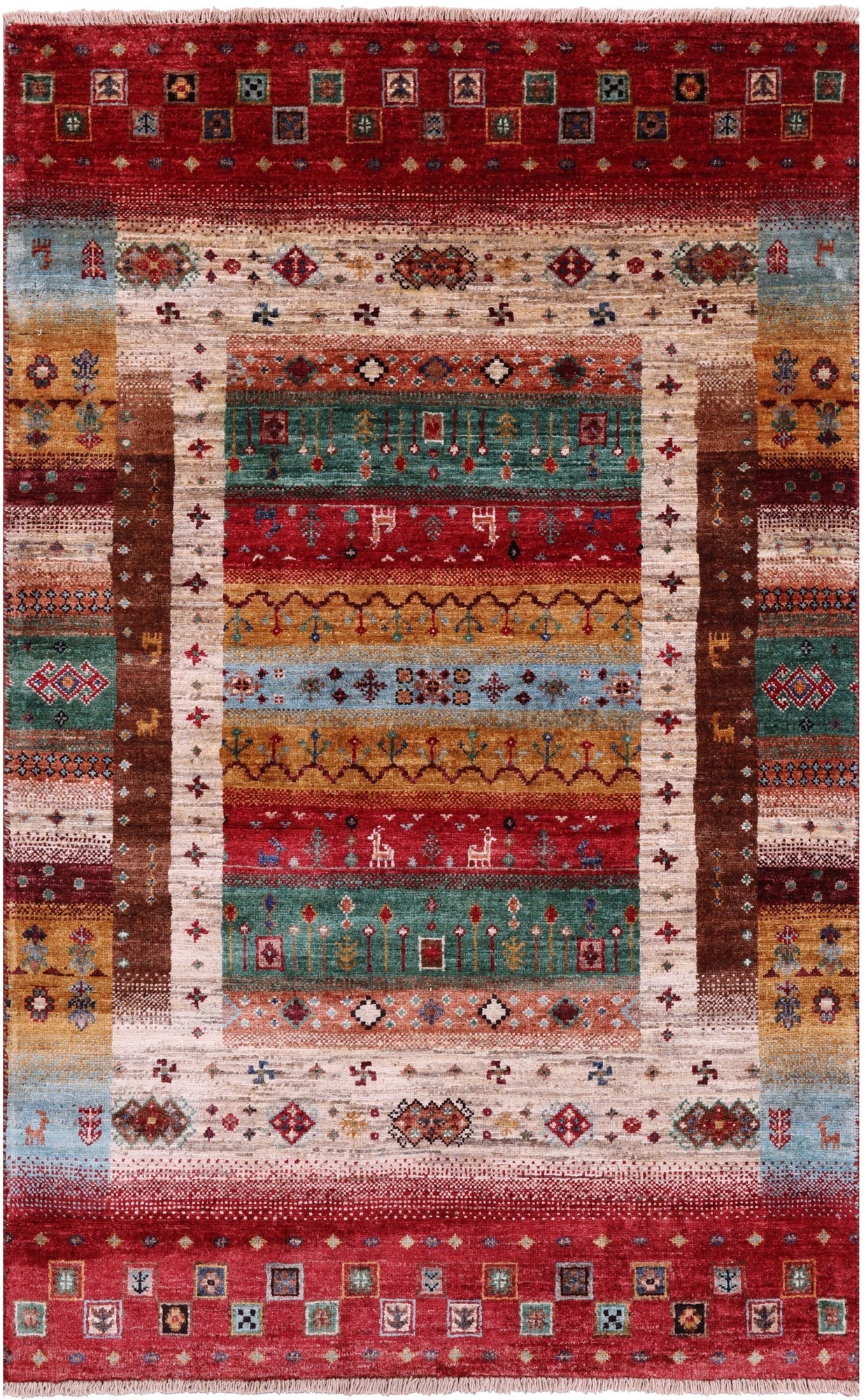 Tribal Persian Gabbeh Hand Knotted Wool Rug - 3' 3" X 5' 2" - Golden Nile