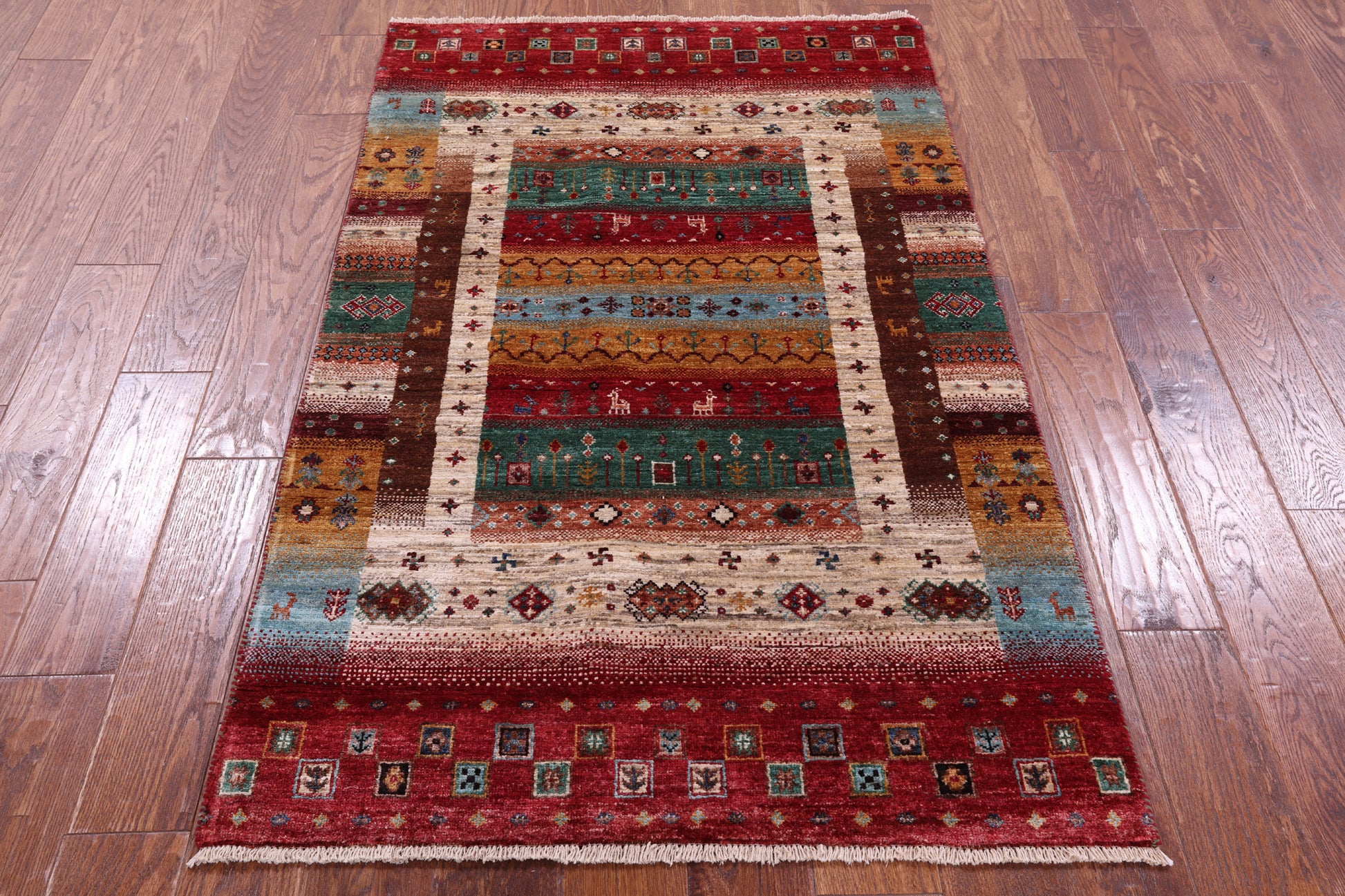 Tribal Persian Gabbeh Hand Knotted Wool Rug - 3' 3" X 5' 2" - Golden Nile