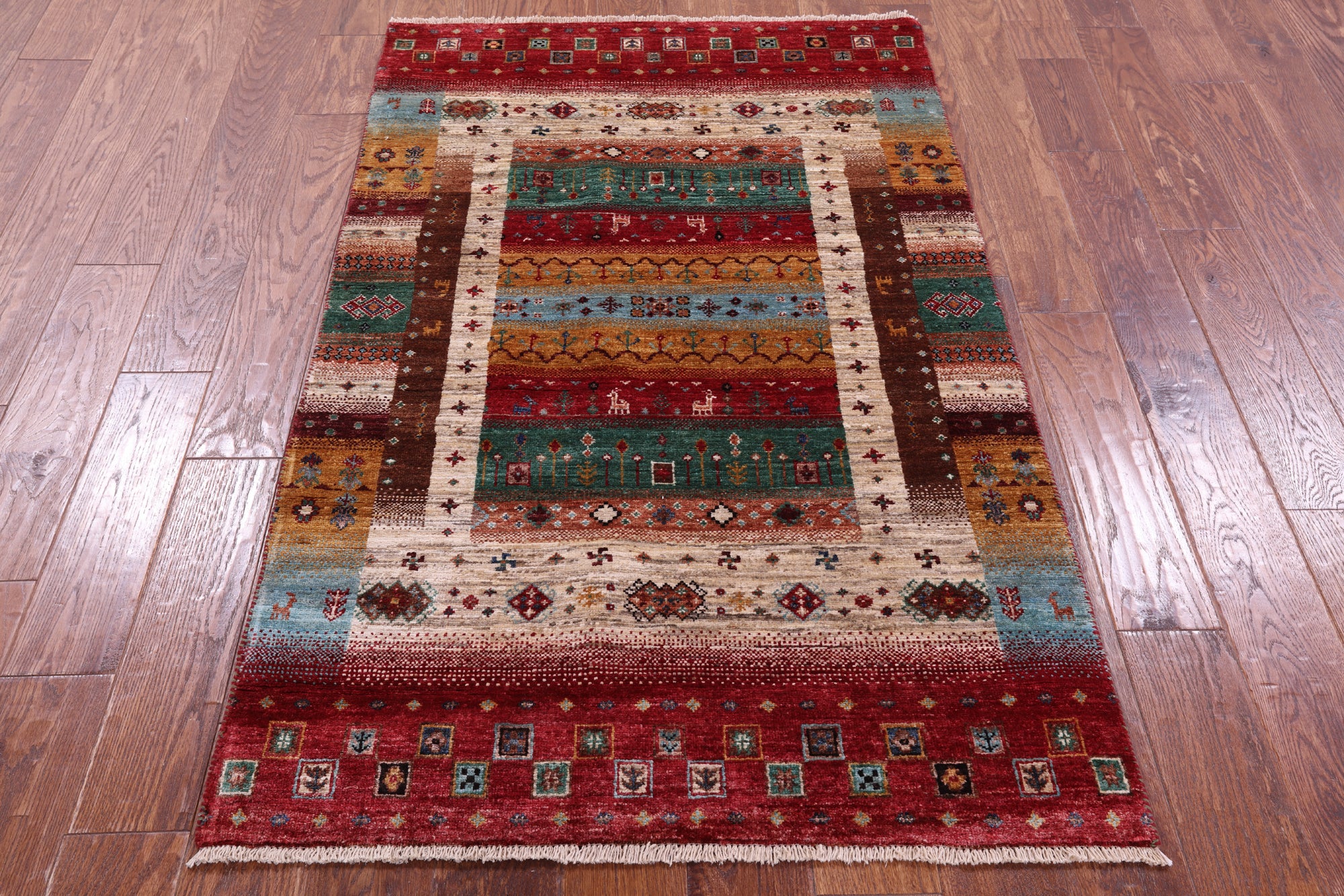 Tribal Persian Gabbeh Hand Knotted Wool Rug - 3' 3" X 5' 2" - Golden Nile