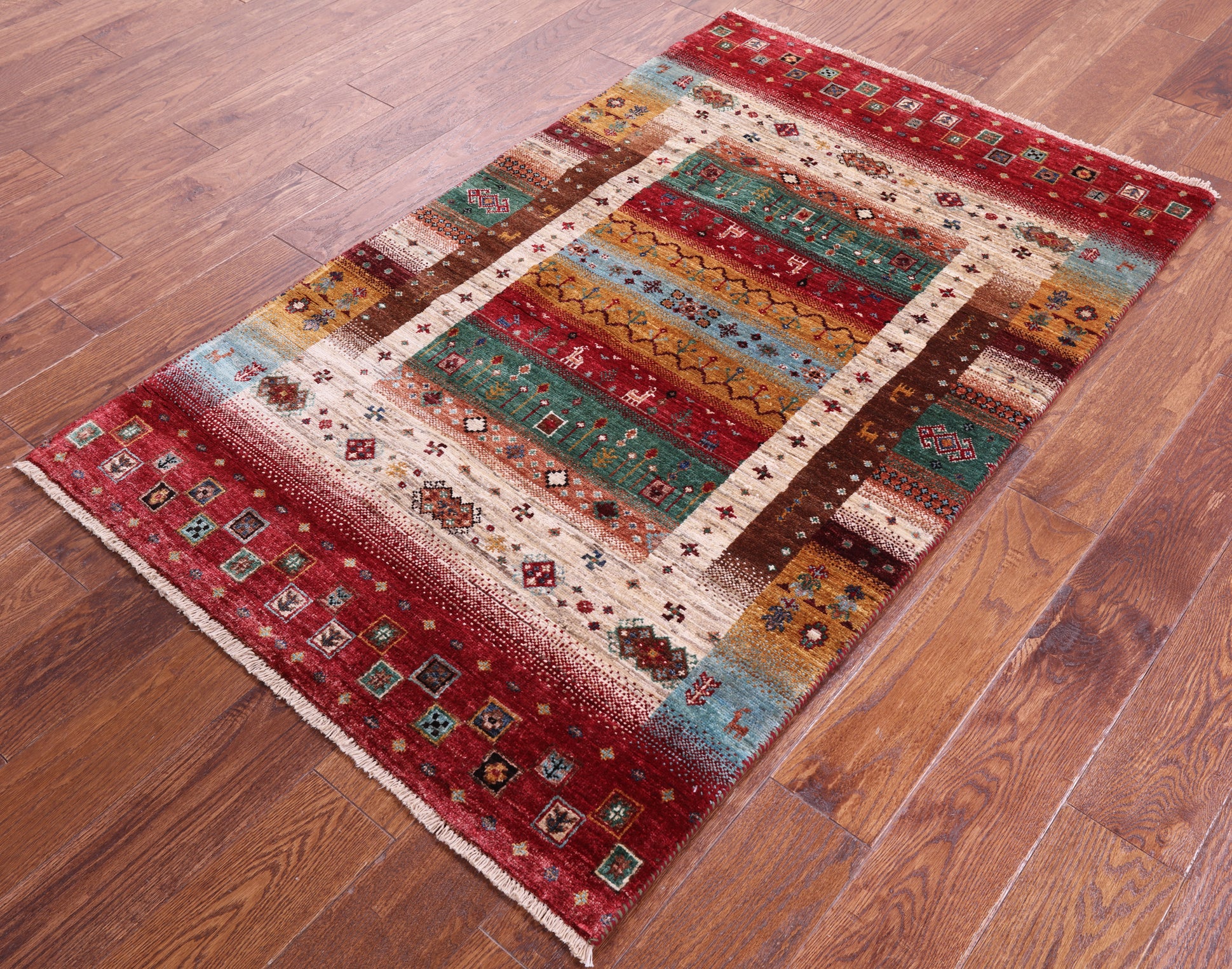 Tribal Persian Gabbeh Hand Knotted Wool Rug - 3' 3" X 5' 2" - Golden Nile