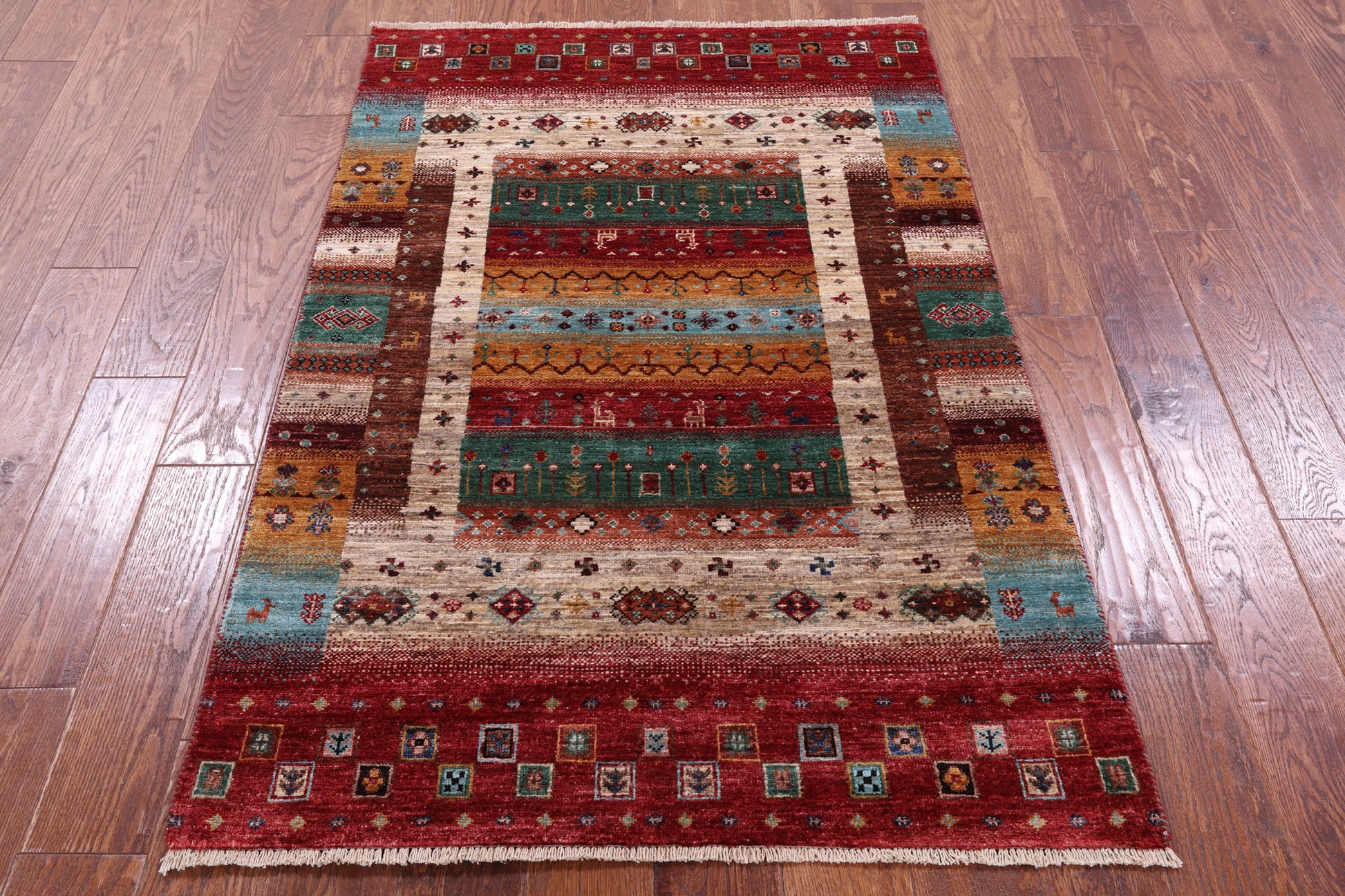 Persian Tribal Gabbeh Hand Knotted Wool Rug - 3' 4" X 5' 1" - Golden Nile