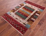 Persian Tribal Gabbeh Hand Knotted Wool Rug - 3' 4" X 5' 1" - Golden Nile