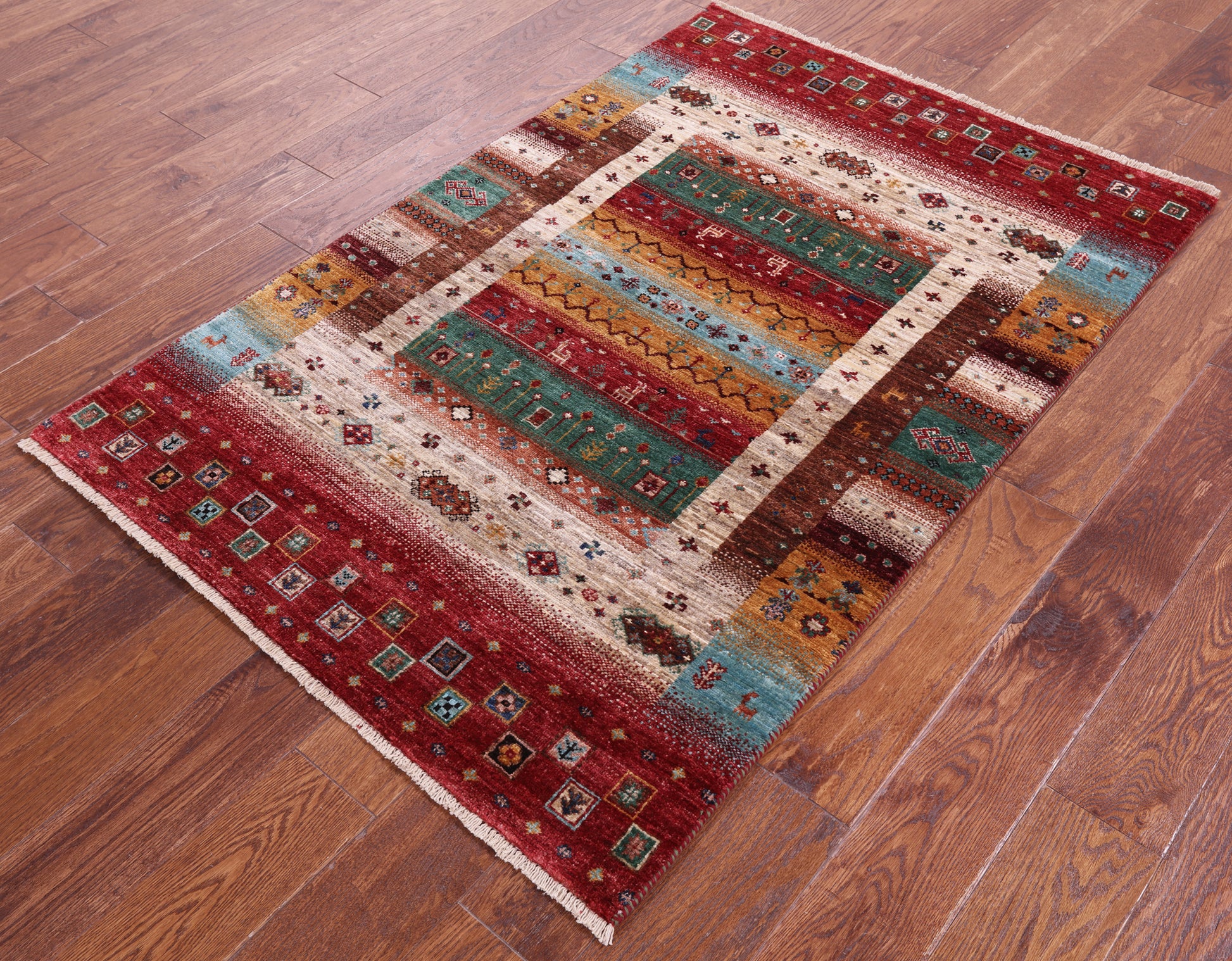 Persian Tribal Gabbeh Hand Knotted Wool Rug - 3' 4" X 5' 1" - Golden Nile