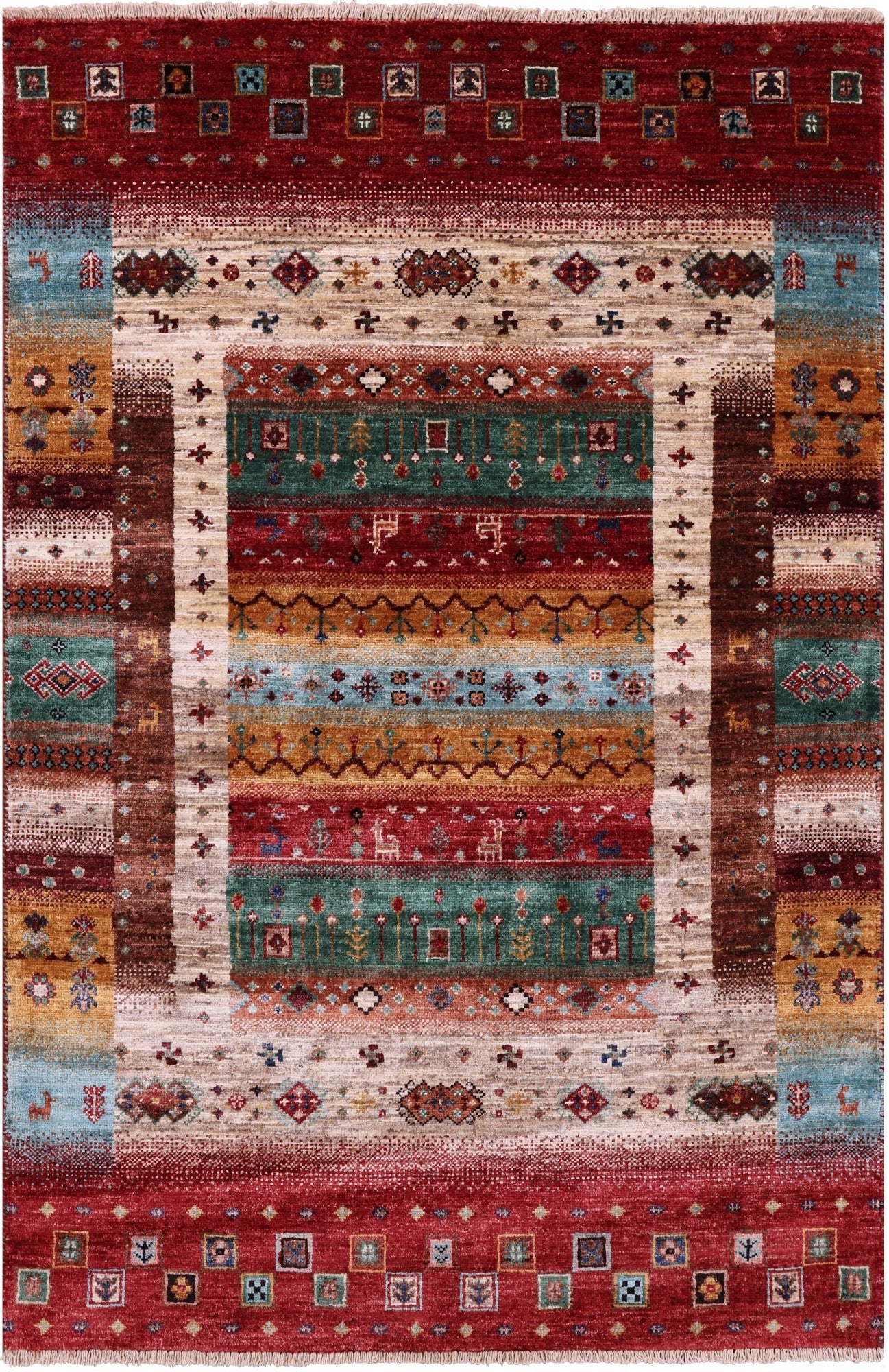 Persian Tribal Gabbeh Hand Knotted Wool Rug - 3' 4" X 5' 1" - Golden Nile