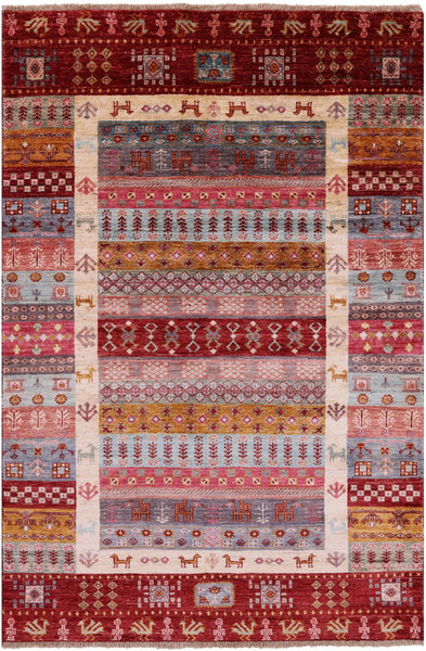 Tribal Persian Gabbeh Hand Knotted Wool Rug - 4' 1" X 6' 0" - Golden Nile