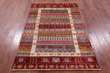 Tribal Persian Gabbeh Hand Knotted Wool Rug - 4' 1" X 6' 0" - Golden Nile