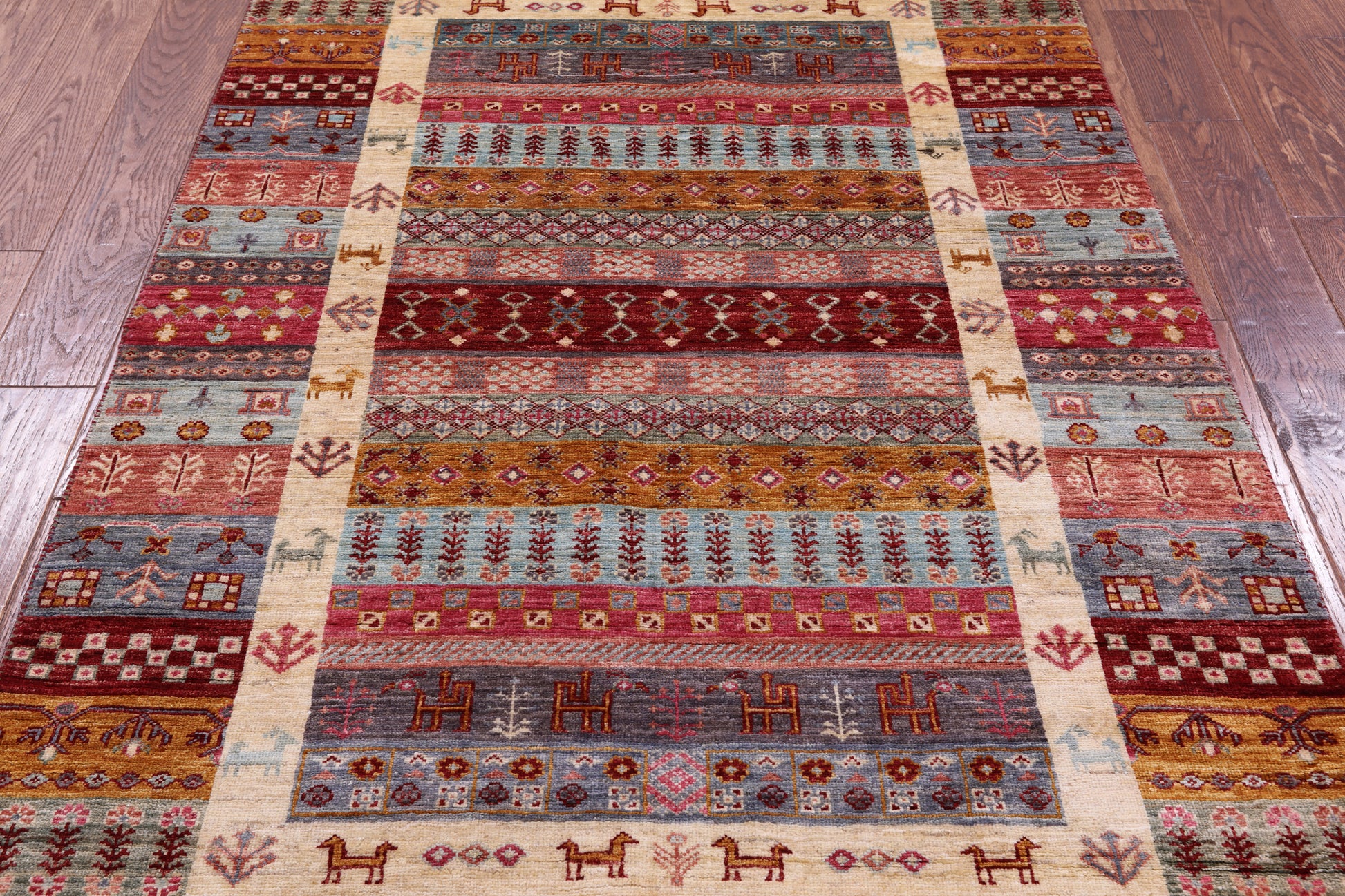 Tribal Persian Gabbeh Hand Knotted Wool Rug - 4' 1" X 6' 0" - Golden Nile