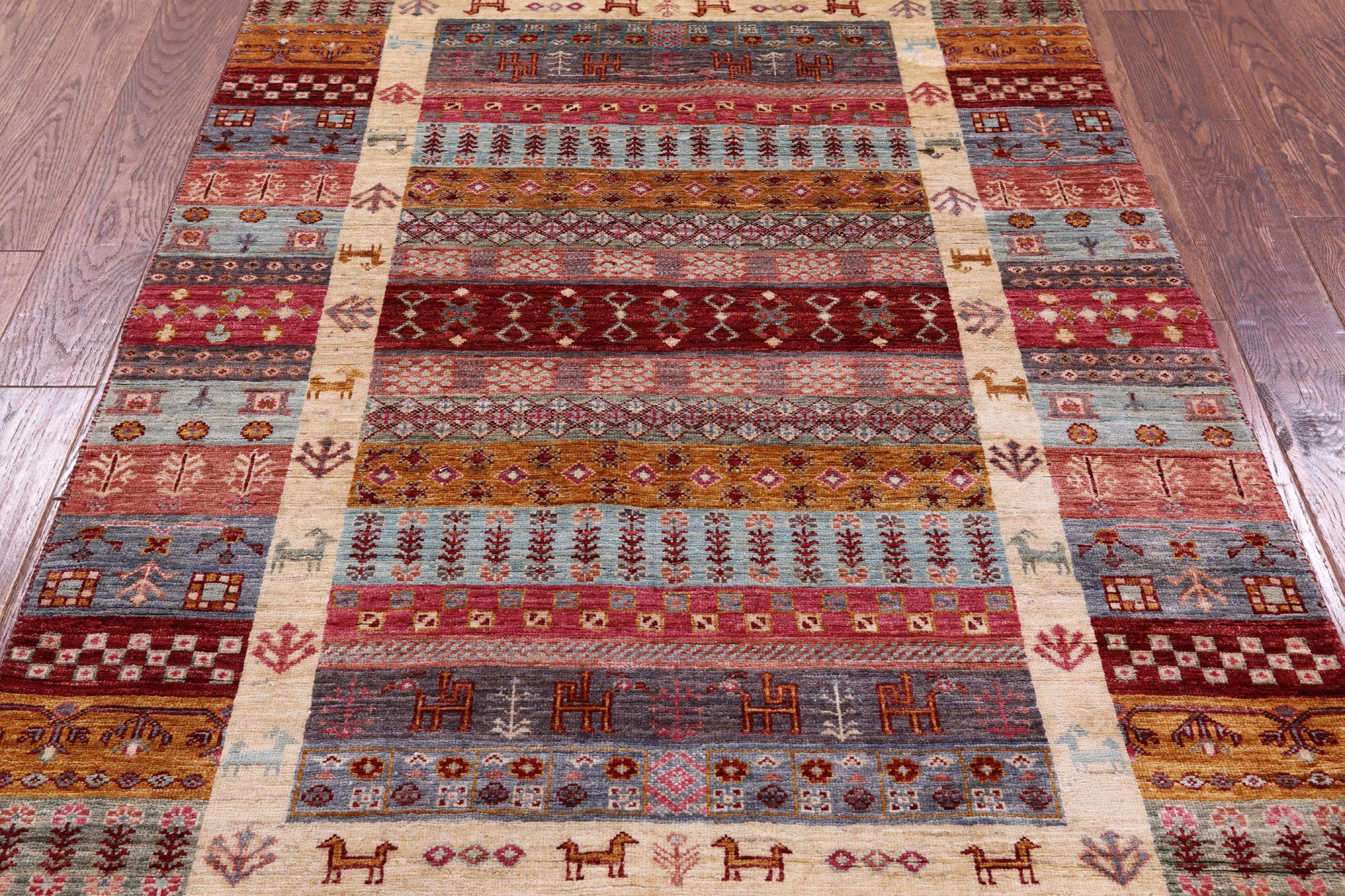Tribal Persian Gabbeh Hand Knotted Wool Rug - 4' 1" X 6' 0" - Golden Nile