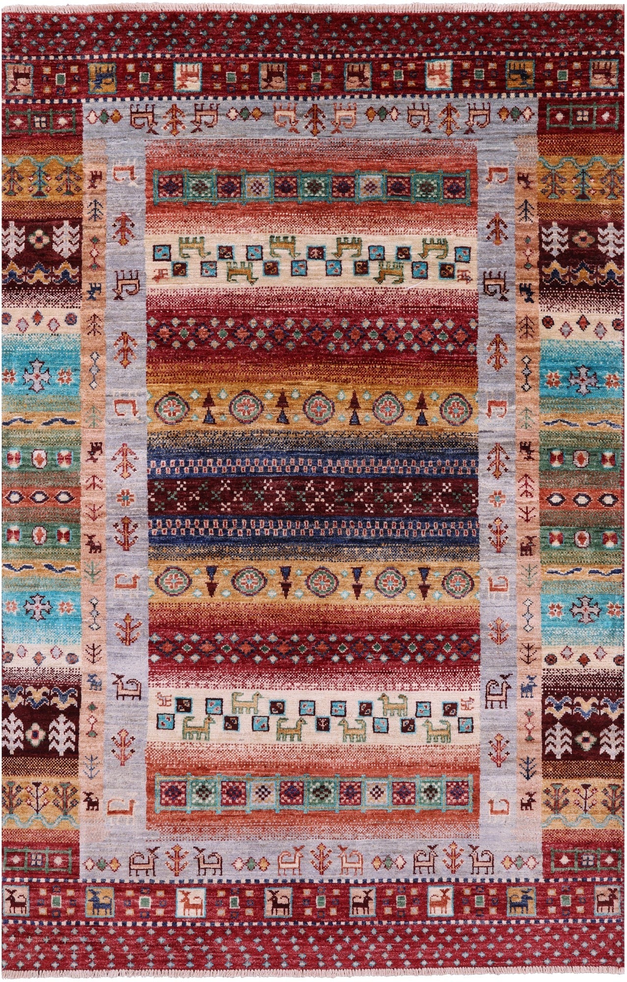 Tribal Persian Gabbeh Hand Knotted Wool Rug - 3' 11" X 6' 1" - Golden Nile