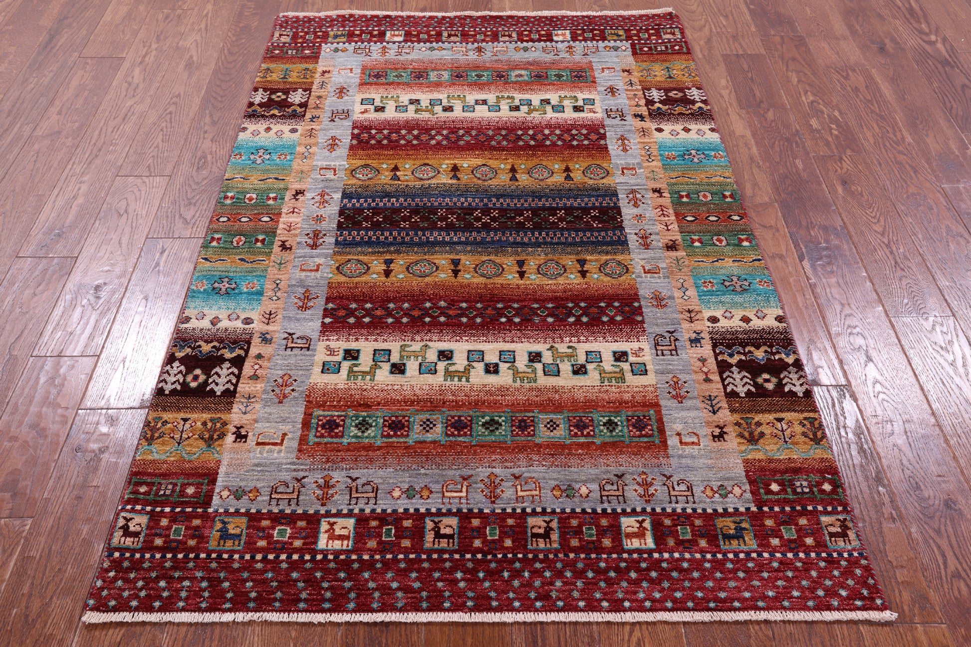 Tribal Persian Gabbeh Hand Knotted Wool Rug - 3' 11" X 6' 1" - Golden Nile