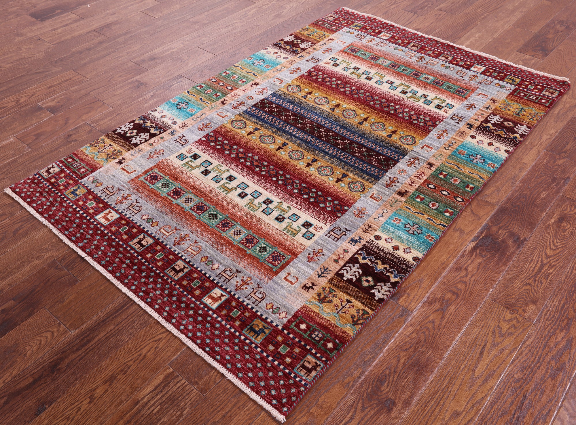 Tribal Persian Gabbeh Hand Knotted Wool Rug - 3' 11" X 6' 1" - Golden Nile