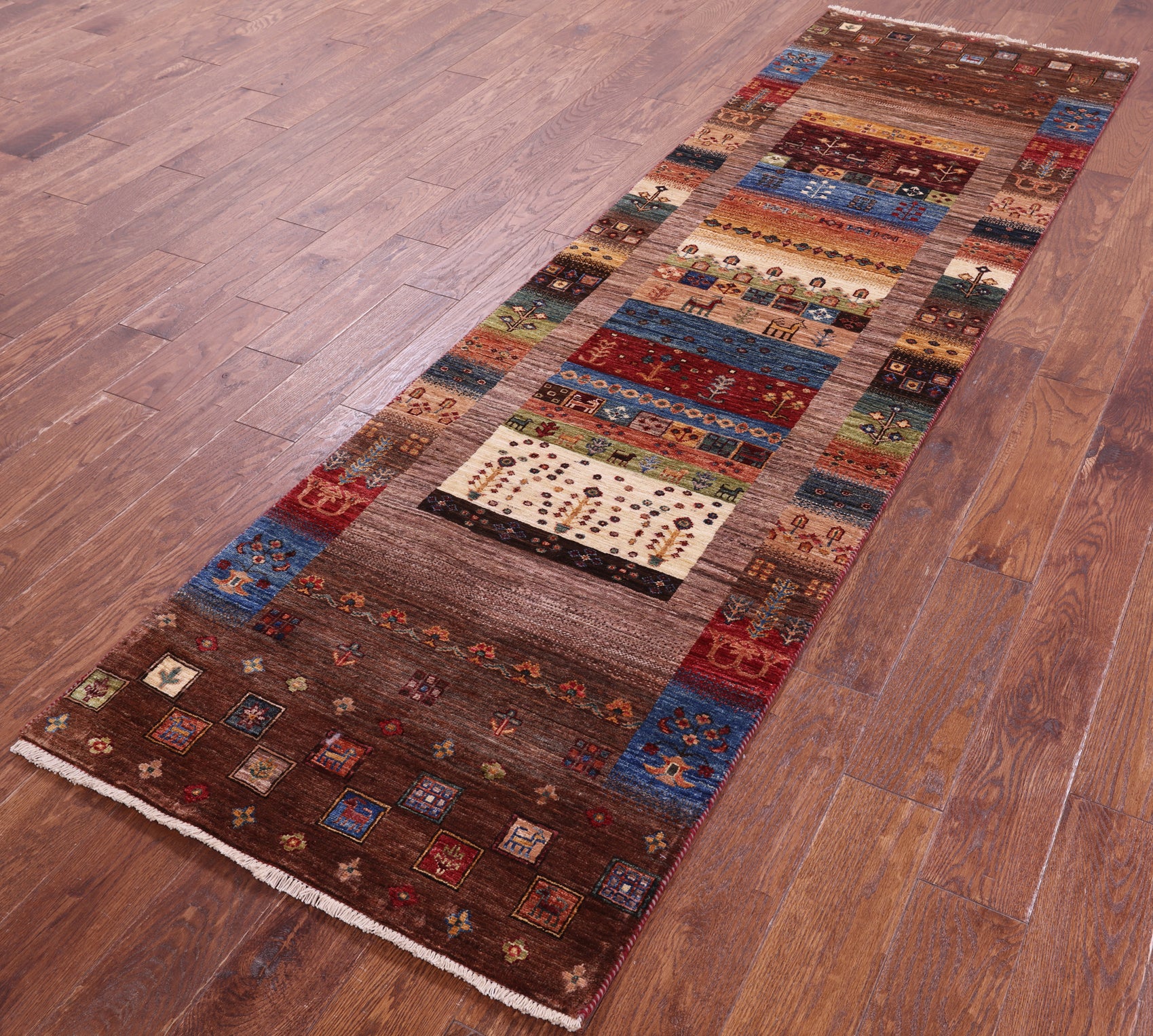 Tribal Persian Gabbeh Handmade Wool Runner Rug - 2' 9" X 9' 7" - Golden Nile