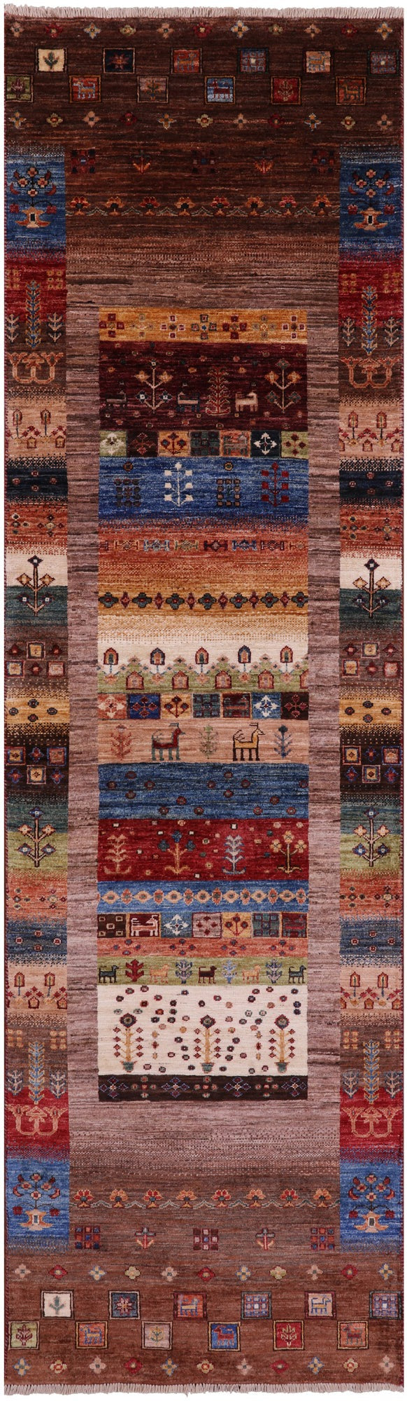 Tribal Persian Gabbeh Handmade Wool Runner Rug Golden Nile