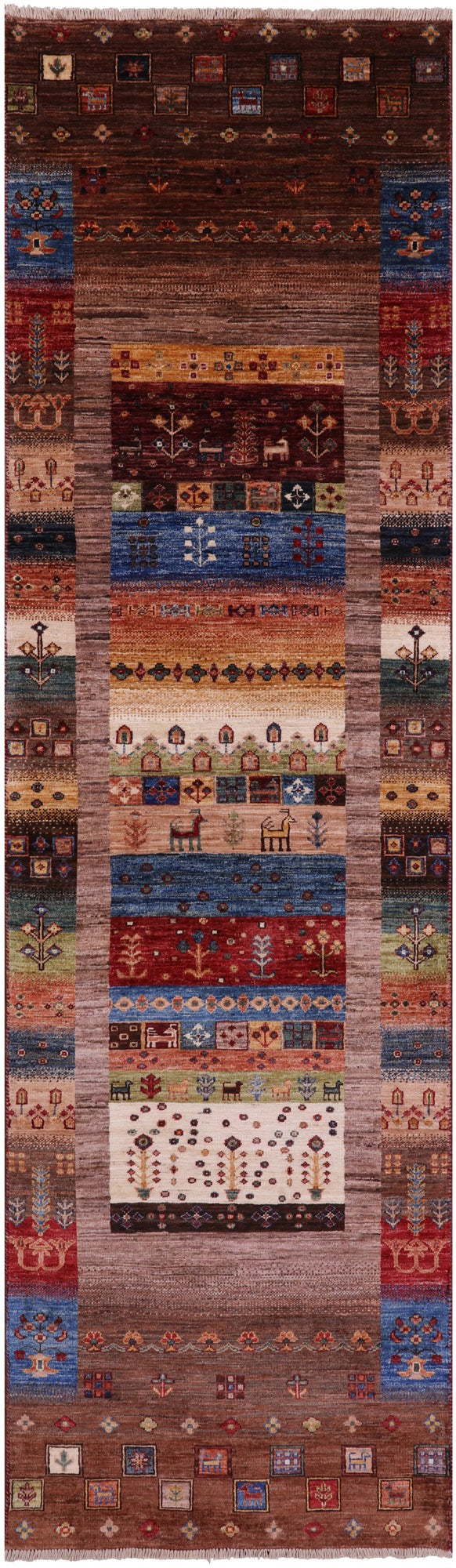Tribal Persian Gabbeh Handmade Wool Runner Rug - 2' 9" X 9' 7" - Golden Nile