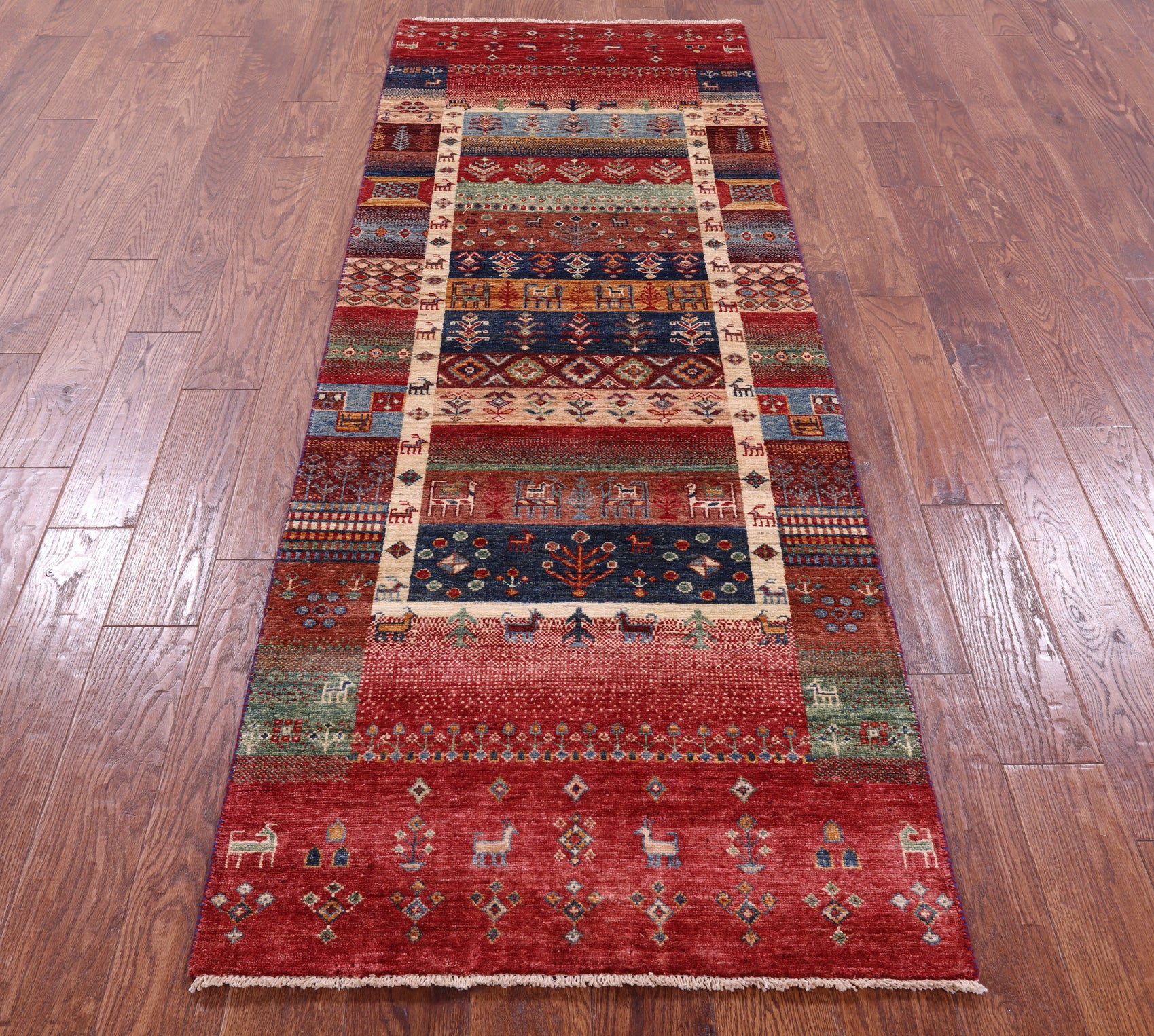 Tribal Persian Gabbeh Hand Knotted Wool Runner Rug - 2' 9" X 7' 11" - Golden Nile