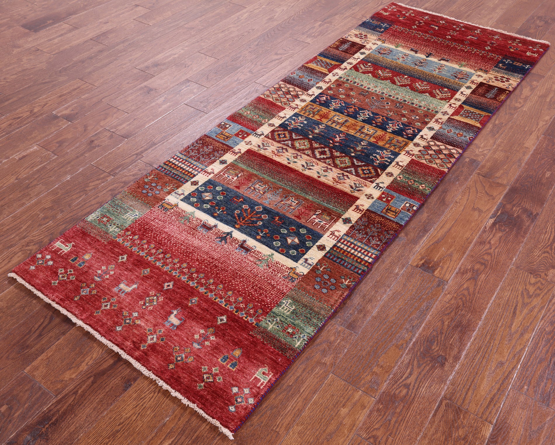 Tribal Persian Gabbeh Hand Knotted Wool Runner Rug - 2' 9" X 7' 11" - Golden Nile
