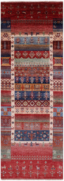 Tribal Persian Gabbeh Hand Knotted Wool Runner Rug - 2' 9" X 7' 11" - Golden Nile