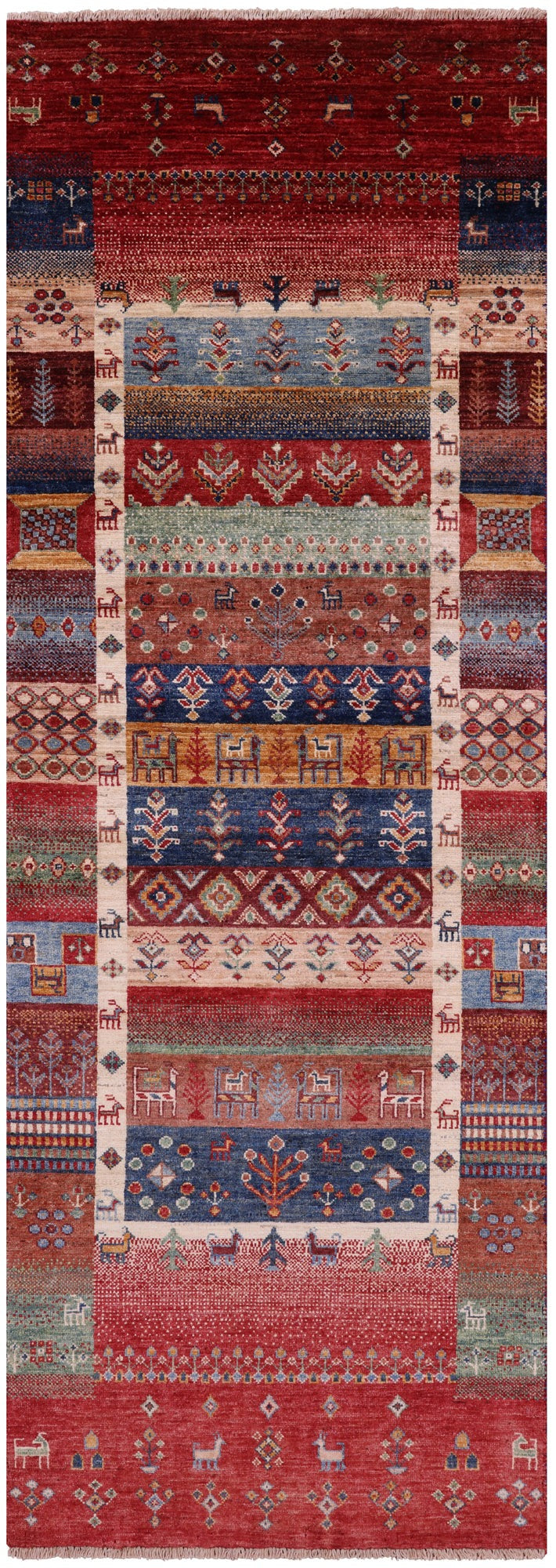 Tribal Persian Gabbeh Hand Knotted Wool Runner Rug - 2' 9" X 7' 11" - Golden Nile