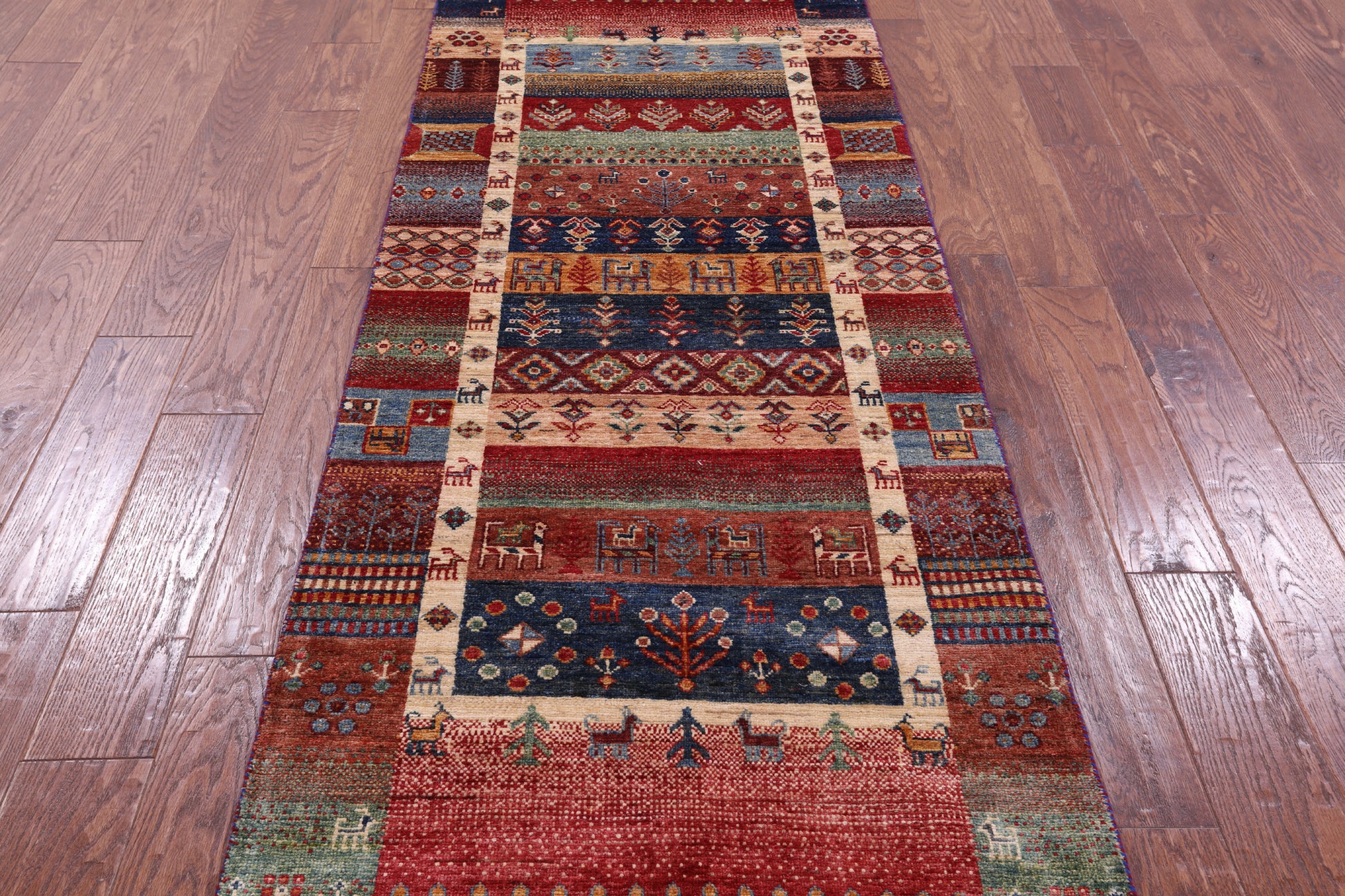 Tribal Persian Gabbeh Hand Knotted Wool Runner Rug - 2' 8" X 8' 0" - Golden Nile