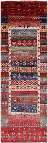 Tribal Persian Gabbeh Hand Knotted Wool Runner Rug - 2' 8" X 8' 0" - Golden Nile