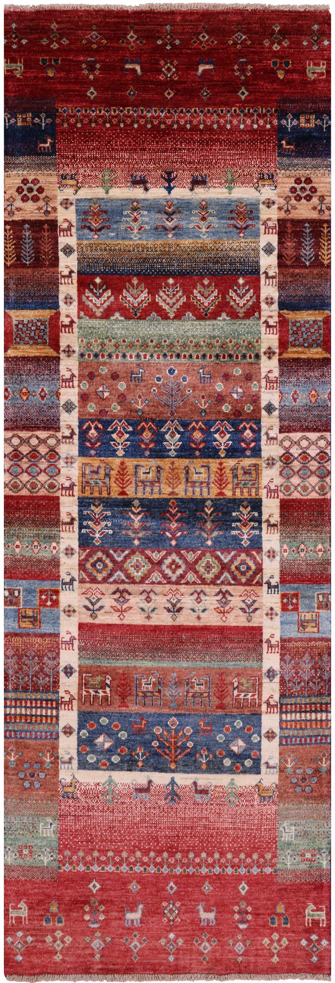 Tribal Persian Gabbeh Hand Knotted Wool Runner Rug - 2' 8" X 8' 0" - Golden Nile