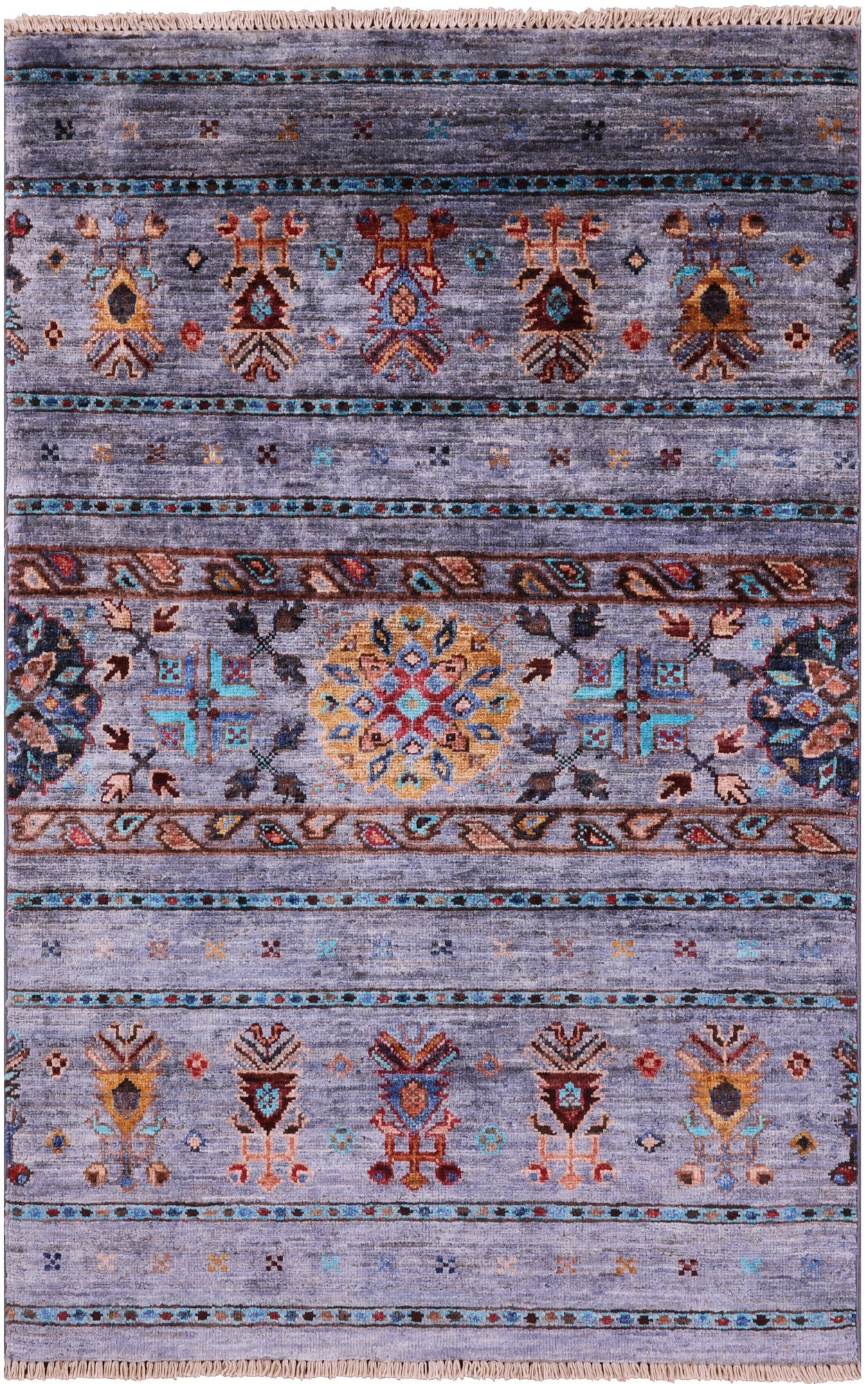 Grey Khorjin Persian Gabbeh Handmade Wool Rug - 2' 7" X 4' 1" - Golden Nile