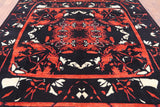 Black William Morris Handmade Wool Rug - 9' 2" X 11' 5" - Golden Nile