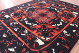 Black William Morris Handmade Wool Rug - 9' 2" X 11' 5" - Golden Nile