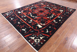 Black William Morris Handmade Wool Rug - 9' 2" X 11' 5" - Golden Nile