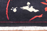Black William Morris Handmade Wool Rug - 9' 2" X 11' 5" - Golden Nile