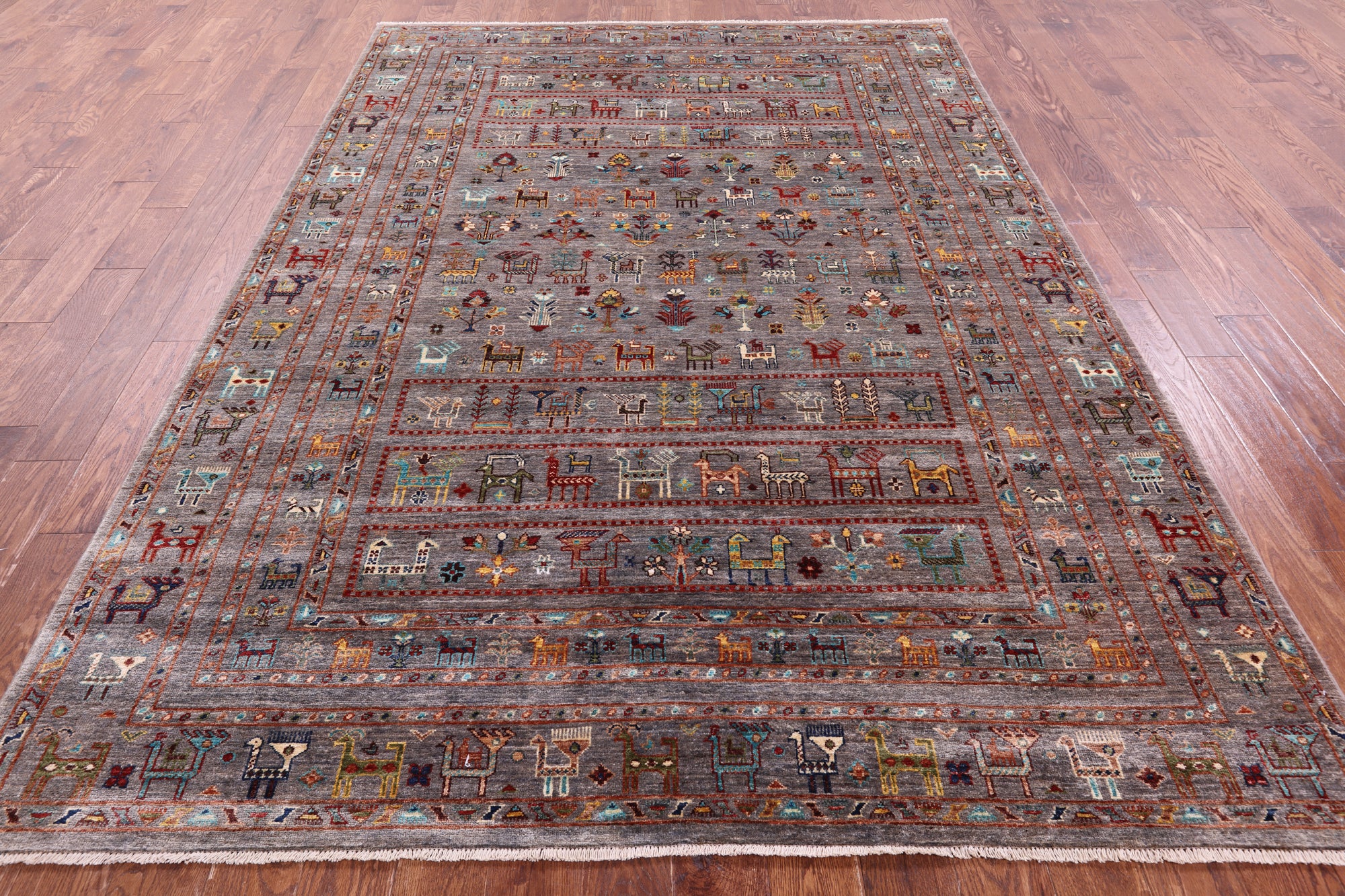 Persian Gabbeh Tribal Hand Knotted Wool Rug - 6' 10" X 9' 8" - Golden Nile