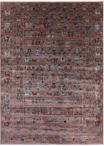 Persian Gabbeh Tribal Hand Knotted Wool Rug - 6' 10" X 9' 8" - Golden Nile