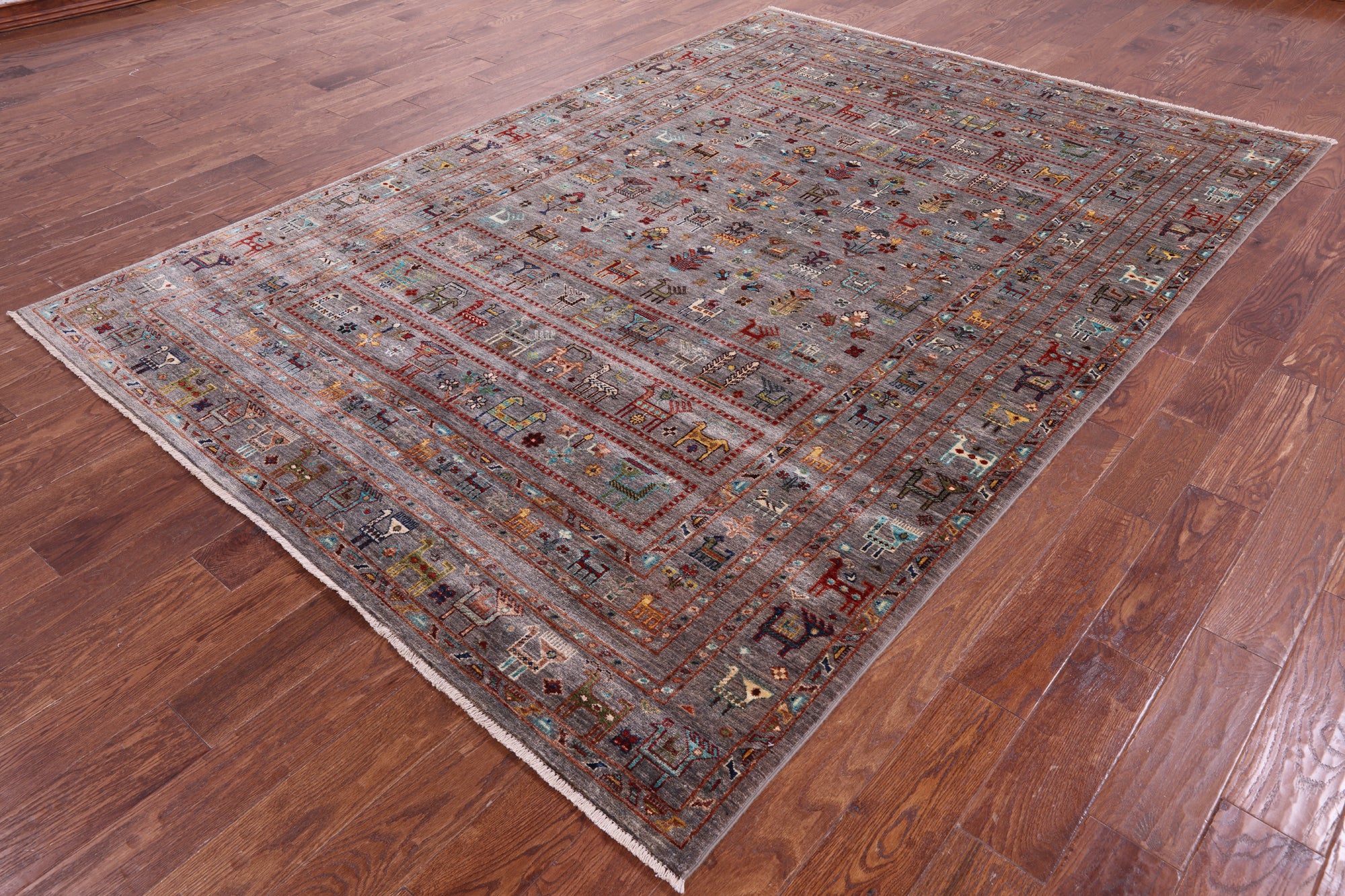Persian Gabbeh Tribal Hand Knotted Wool Rug - 6' 10" X 9' 8" - Golden Nile