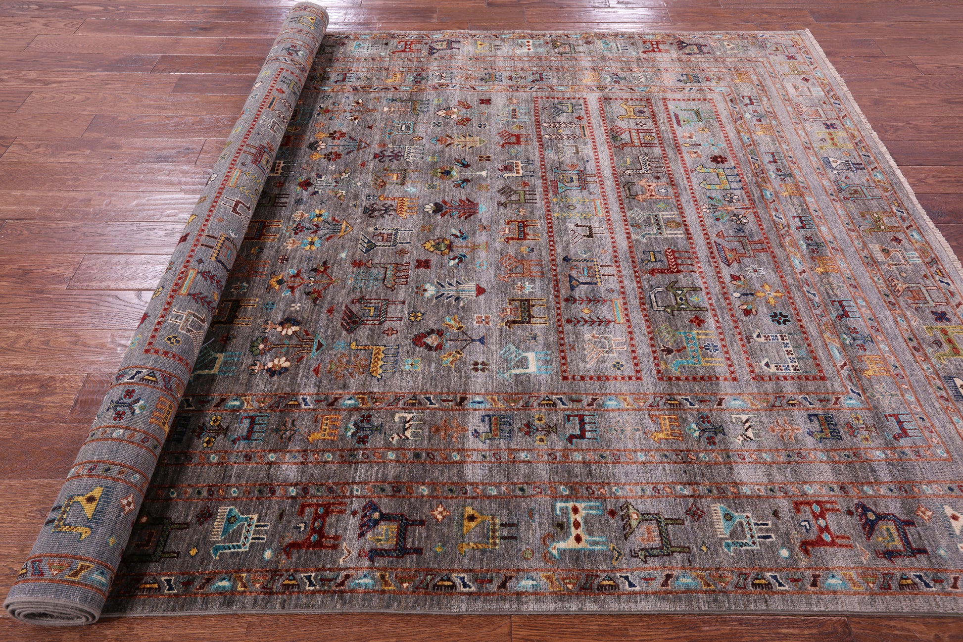 Persian Gabbeh Tribal Hand Knotted Wool Rug - 6' 10" X 9' 8" - Golden Nile