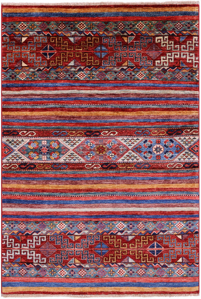 Khorjin Persian Gabbeh Hand Knotted Wool Rug - 3' 10" X 5' 10" - Golden Nile