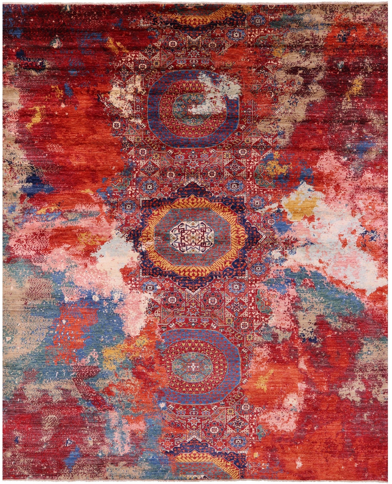 Geometric Persian Mamluk Hand Knotted Wool Rug - 9' 11" X 12' 7" - Golden Nile