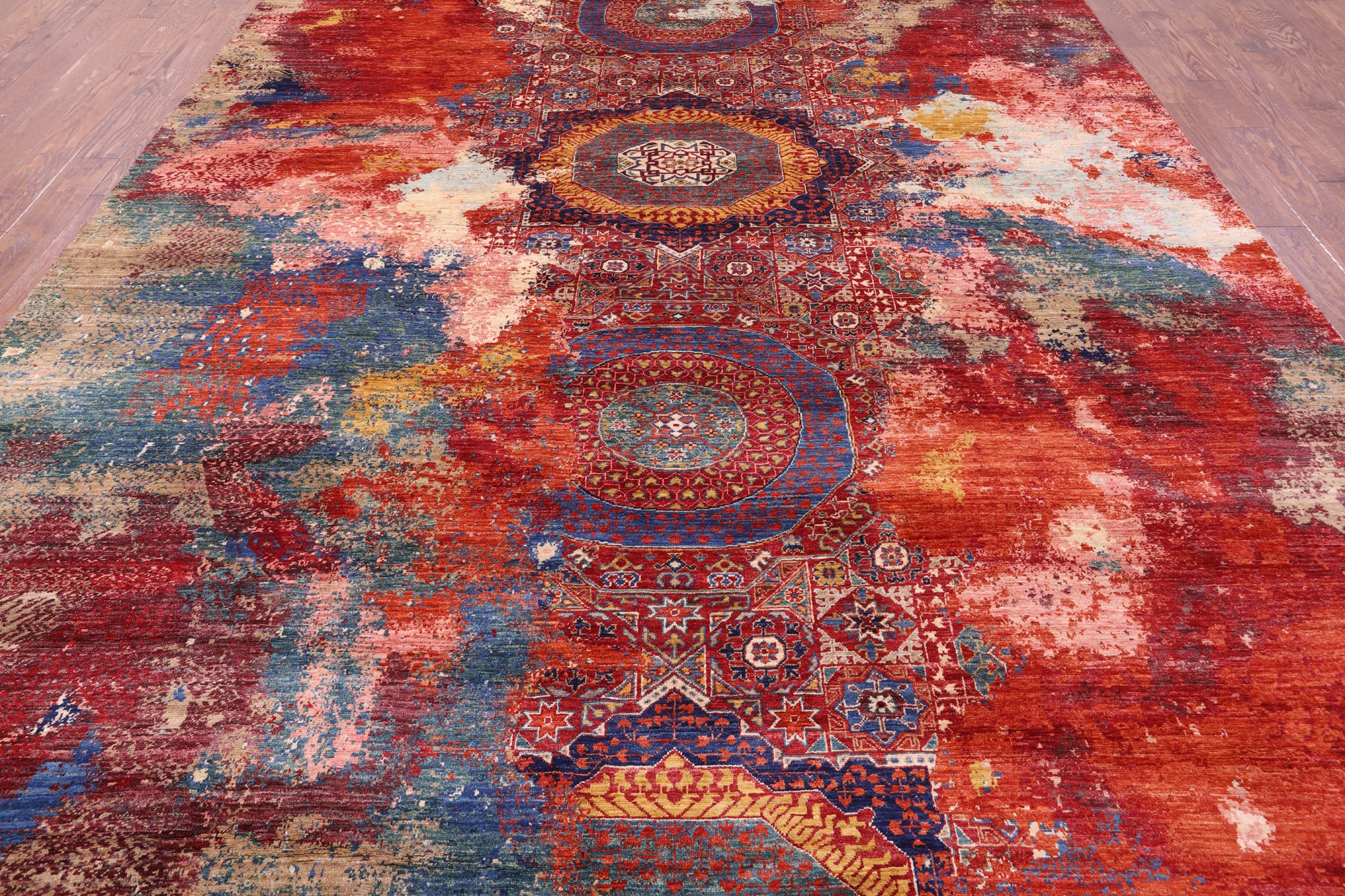 Geometric Persian Mamluk Hand Knotted Wool Rug - 9' 11" X 12' 7" - Golden Nile