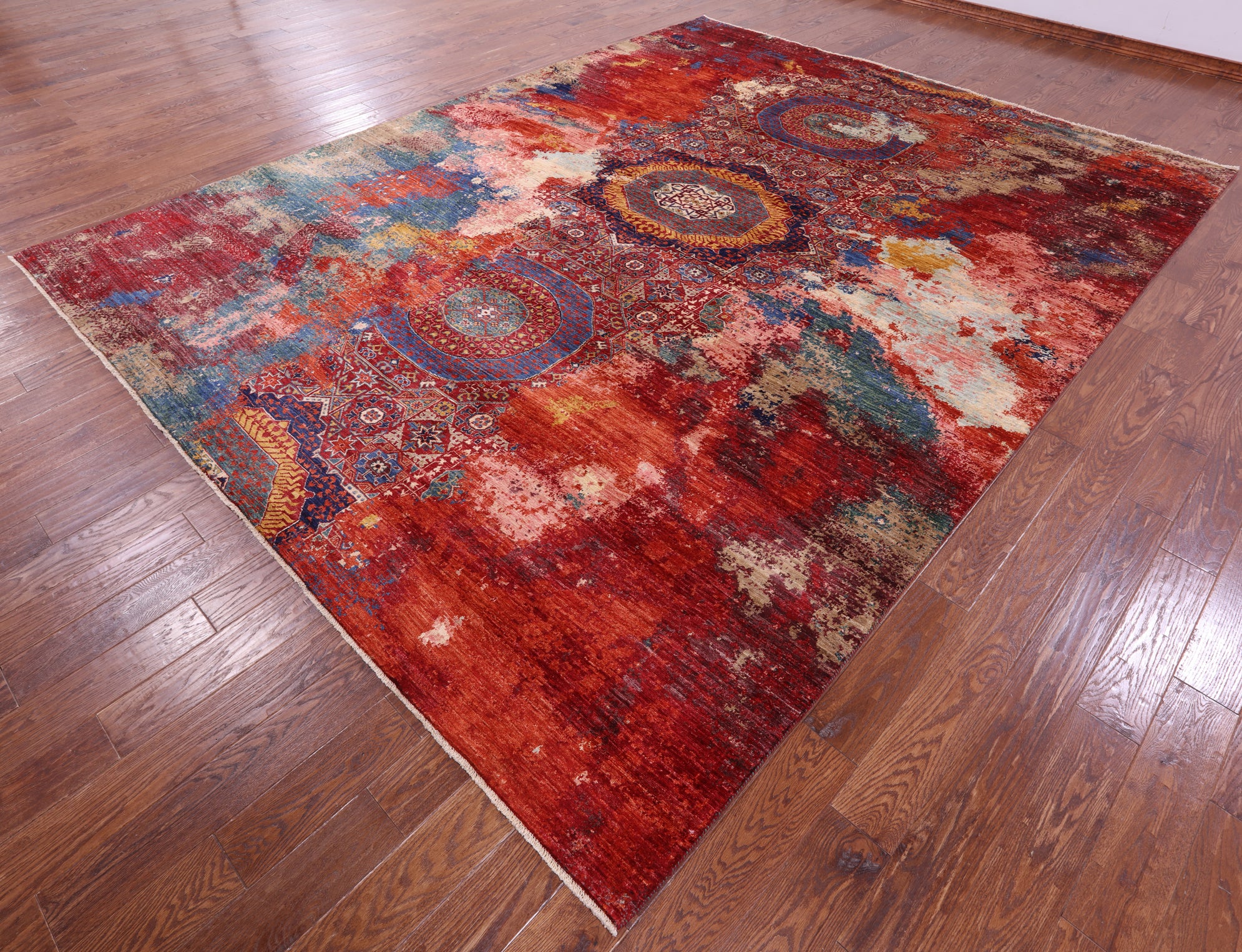 Geometric Persian Mamluk Hand Knotted Wool Rug - 9' 11" X 12' 7" - Golden Nile