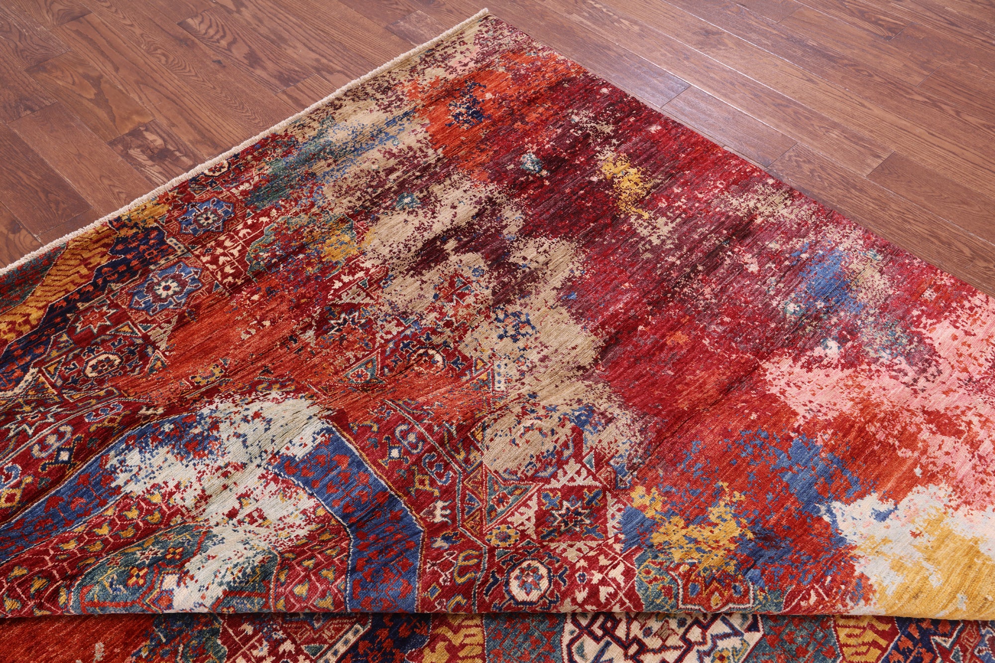 Geometric Persian Mamluk Hand Knotted Wool Rug - 9' 11" X 12' 7" - Golden Nile