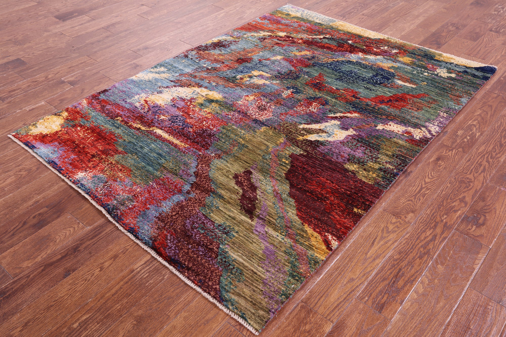 Abstract Contemporary Handmade Wool Rug - 4' 10" X 6' 9" - Golden Nile